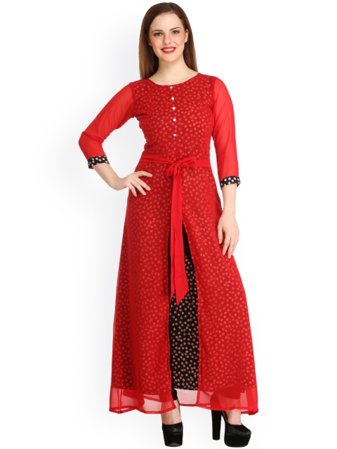 

Cottinfab Women Red & Black Printed Layered Kurta