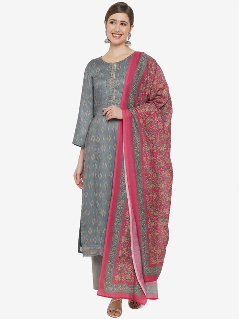 

Jansi Grey & Pink Printed Satin Unstitched Dress Material