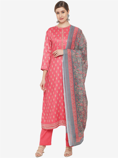 

Jansi Pink & Blue Printed Satin Unstitched Dress Material