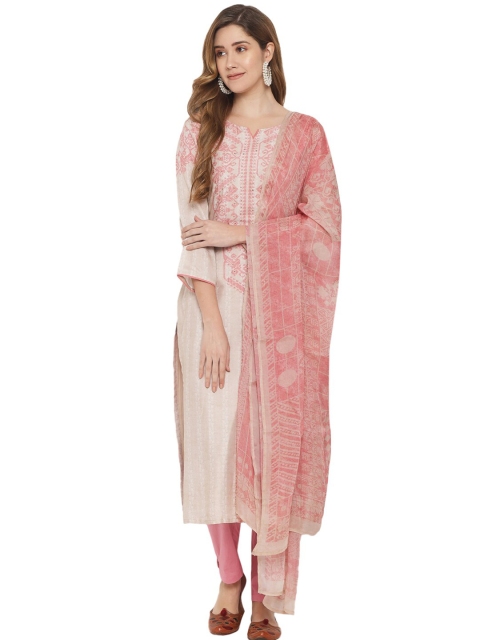 

Jansi Cream-Coloured & Peach-Coloured Embroidered Unstitched Dress Material