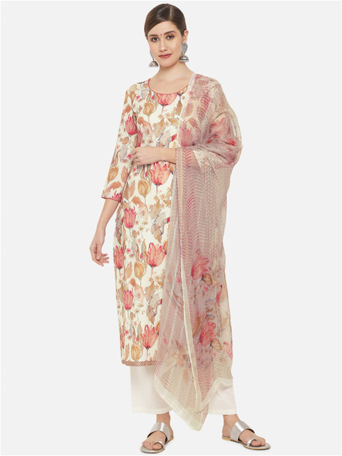 

Jansi Cream-Coloured & Pink Dyed Unstitched Dress Material