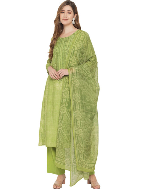 

Jansi Green Printed Unstitched Dress Material