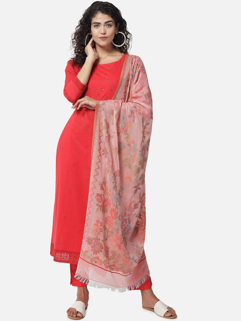 

Jansi Red & Peach-Coloured Embroidered Unstitched Dress Material
