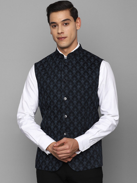 

Allen Solly Men Navy Blue Printed Woven Nehru Jacket