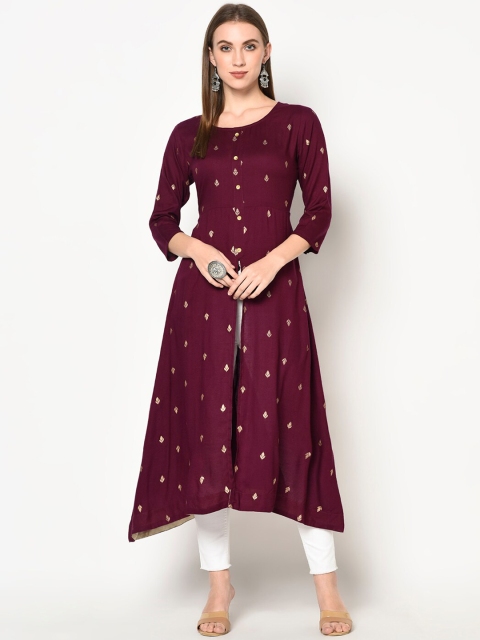 

Erisha Women Maroon Geometric Regular 3/4 Sleeve Front Slit Kurta