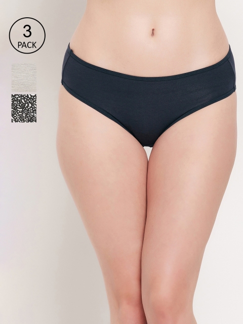 

Hypernation Women Pack of 3 Navy Blue & Grey Printed Bikini Briefs
