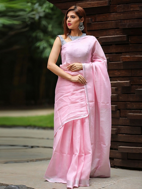 

BEATITUDE Pink Zari Pure Linen Saree