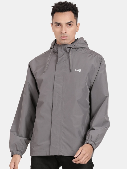 

t-base Men Grey Solid Ribstop Waterproof Rainwear Jacket