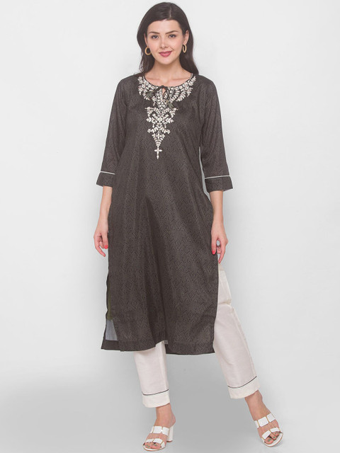 

ZOLA Women Green Floral Embroidered Pleated Kurti with Pyjamas & With Dupatta