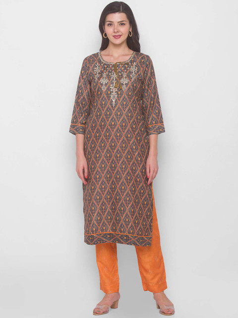 

ZOLA Women Green Ethnic Motifs Layered Kurti with Trousers