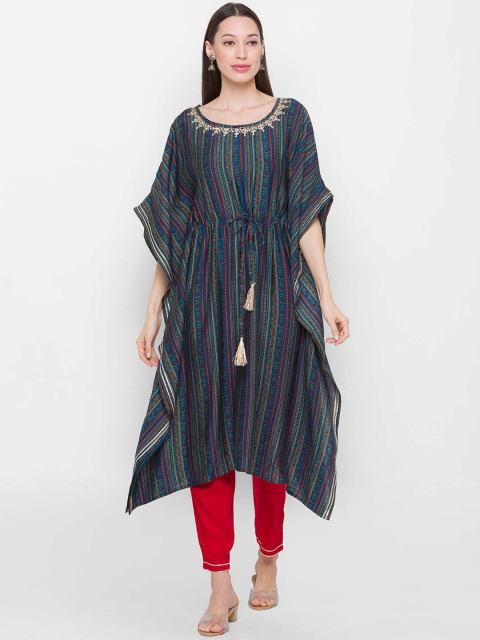 

ZOLA Women Grey Striped Layered Kurti with Trousers