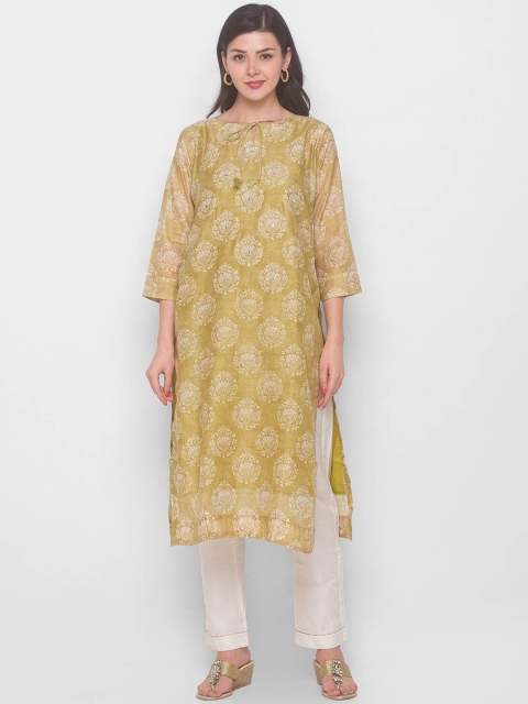 

ZOLA Women Green Ethnic Motifs Angrakha Kurti with Trousers & With Dupatta