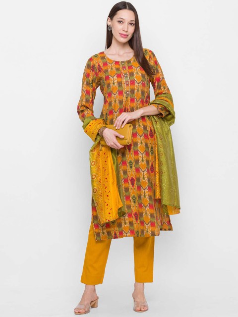 

ZOLA Women Mustard Yellow Floral Empire Kurti with Trousers & With Dupatta