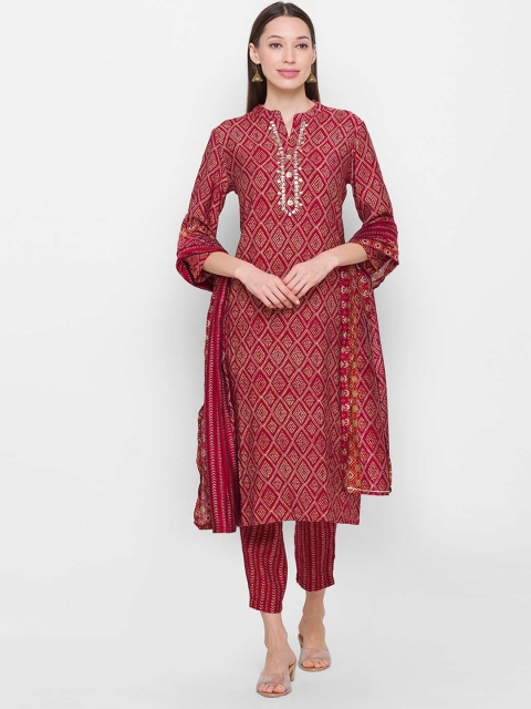 

ZOLA Women Maroon Layered Kurti with Trousers & With Dupatta