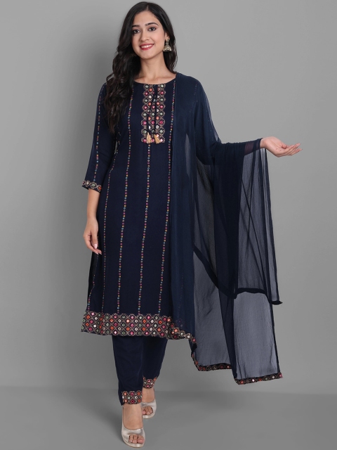 

Ziva Fashion Women Blue Yoke Design Kurta with Trousers & With Dupatta