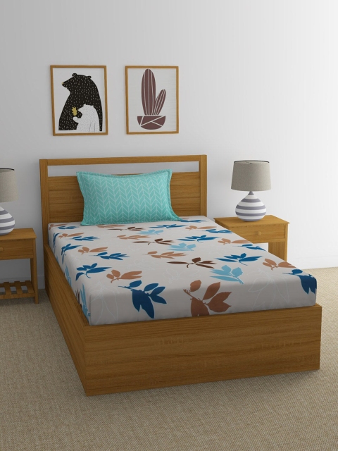 

Athome by Nilkamal Brown & White Floral Single Bedsheet with 1 Pillow Covers