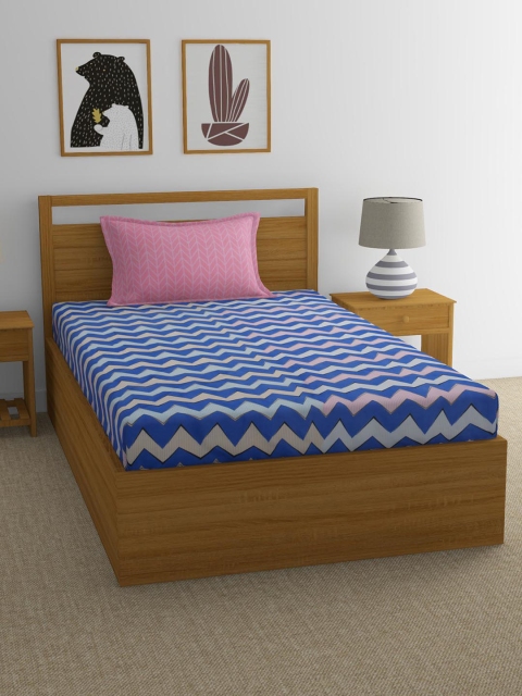 

Athome by Nilkamal Blue & Pink Single Bedsheet with 1 Pillow Covers