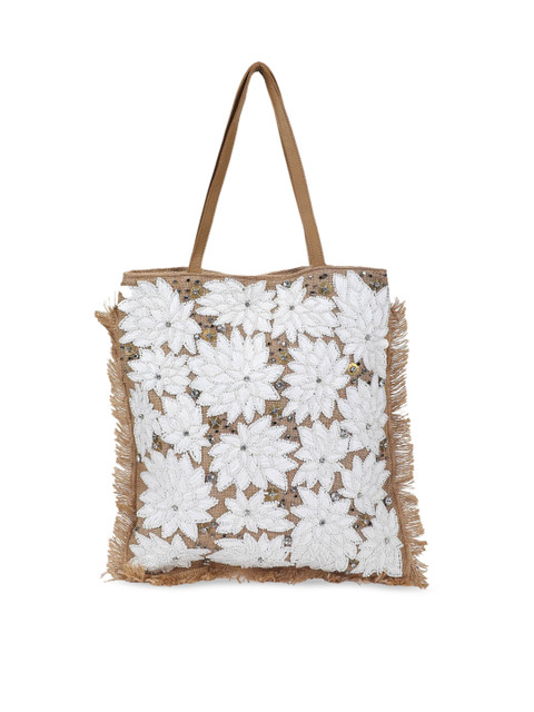 

The Purple Sack Beige Shopper Tote Bag with Fringed