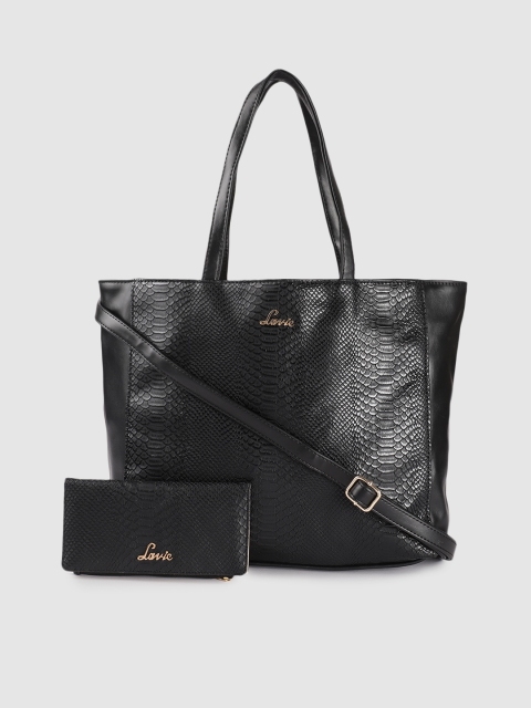 

Lavie Black Animal Textured Oversized Laptop Shoulder Bag with a Two Fold Wallet