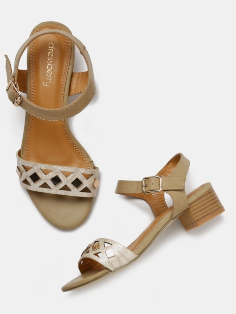 

DressBerry Women Beige Solid Block Heels