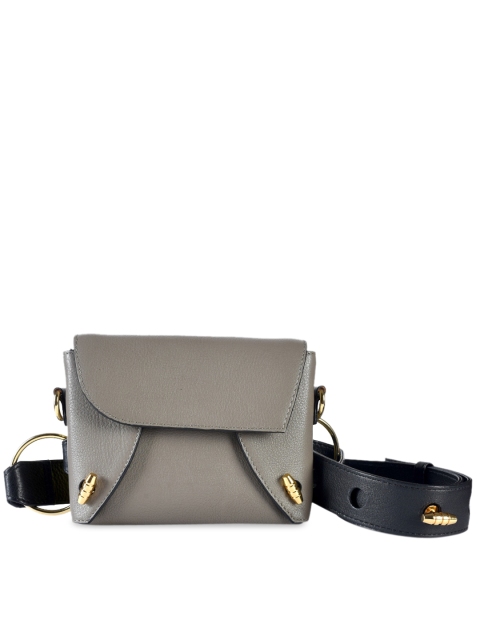 

IMMRI Women Grey & Black Solid Leather Waist Pouch