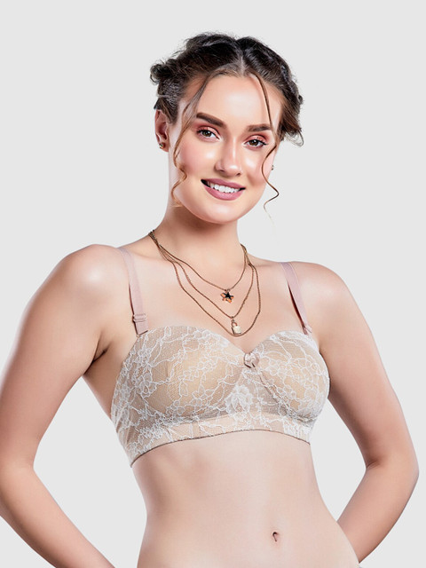 

Lady Love Nude-Coloured & White Floral Bra Lightly Padded