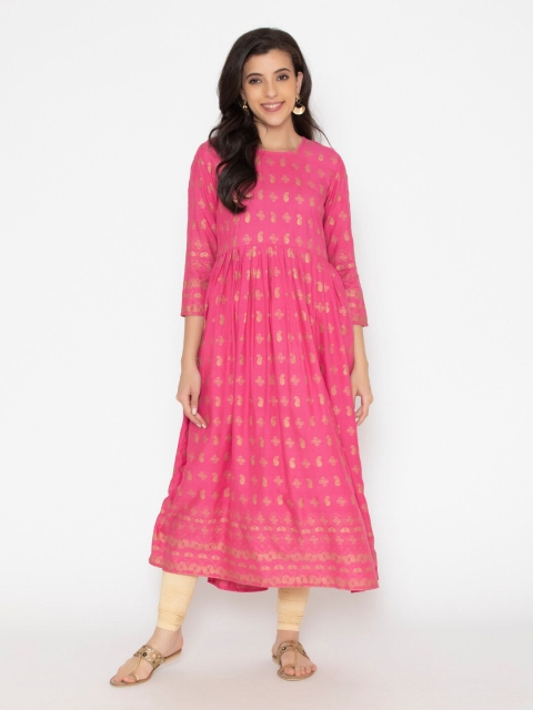 

SAABHI Coral Ethnic Motifs Ethnic Maxi Dress