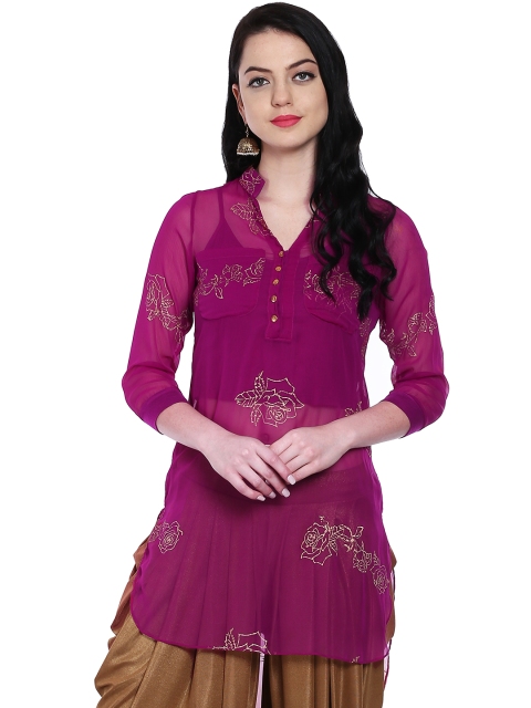 

Ira Soleil Purple Printed Sheer High-Low Kurti