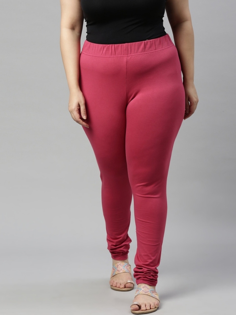 

Go Colors Women Pink Solid Cotton Churidar Leggings