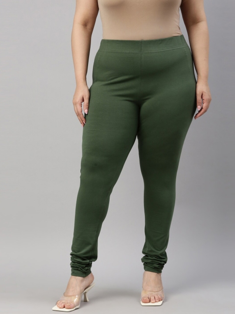 

Go Colors Women Green Solid Slim-Fit Churidar-Length Leggings