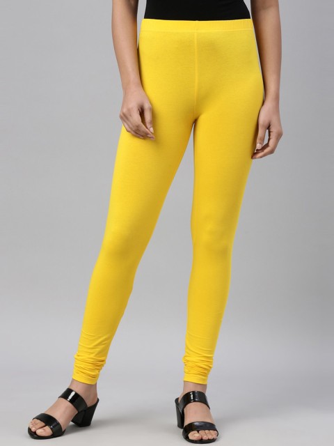 

Go Colors Women Yellow Solid Cotton Slim-Fit Leggings