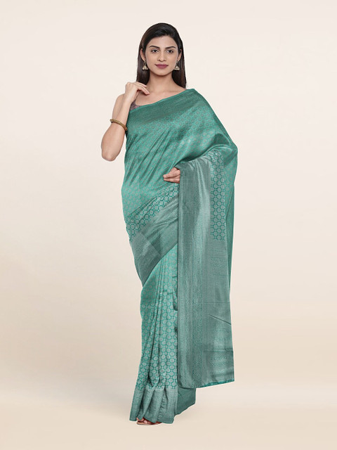 

Pothys Blue & Silver-Toned Ethnic Motifs Art Silk Saree