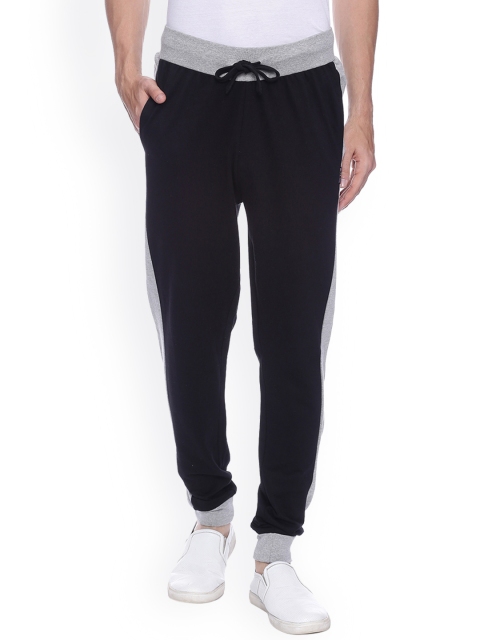 

Blue Saint Black & Grey Melange Colourblocked Track Pants