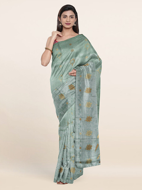 

Pothys Green & Golden Ethnic Motifs Zari Art Silk Banarasi Saree