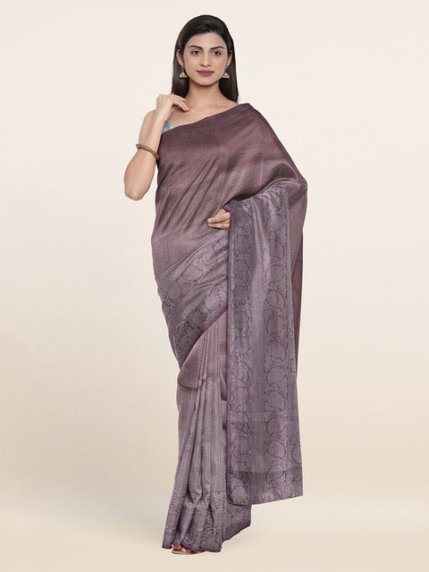

Pothys Lavender & Silver-Toned Ethnic Motifs Art Silk Banarasi Saree