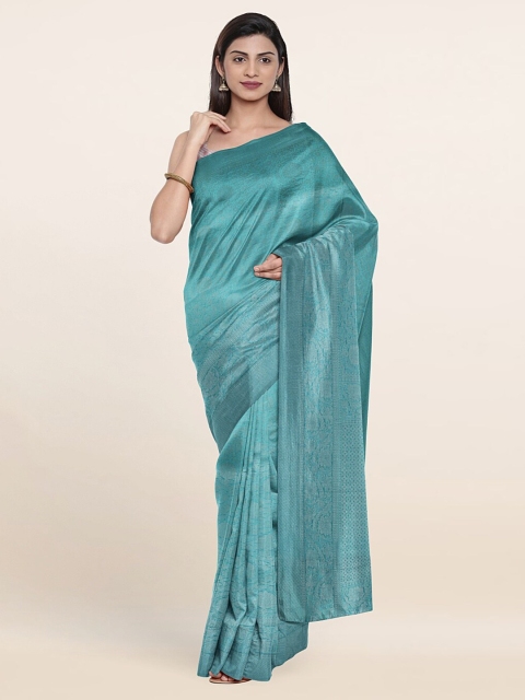 

Pothys Blue & Gold-Toned Ethnic Motifs Art Silk Banarasi Saree