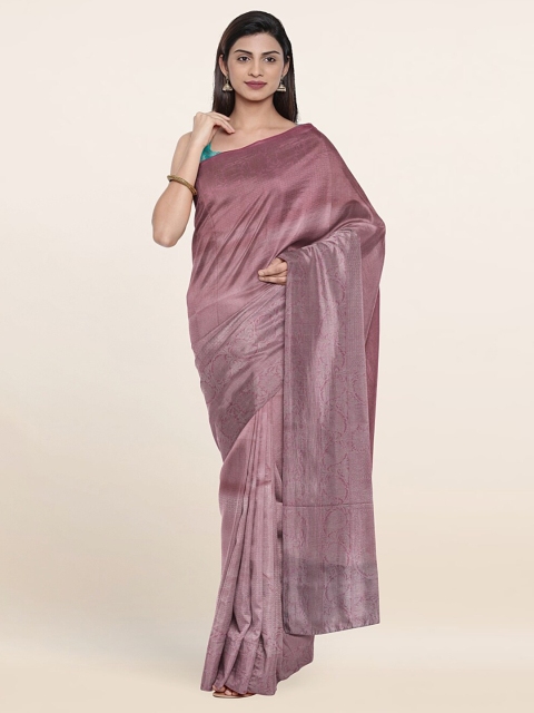 

Pothys Pink & Silver-Toned Ethnic Motifs Art Silk Banarasi Saree