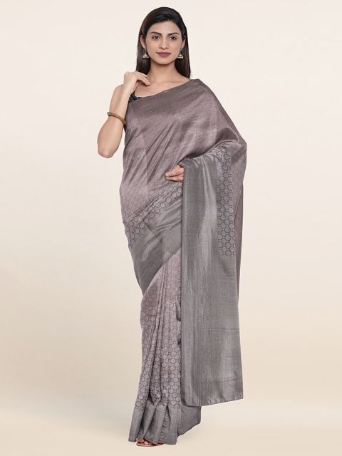 

Pothys Lavender & Silver-Toned Ethnic Motifs Art Silk Banarasi Saree