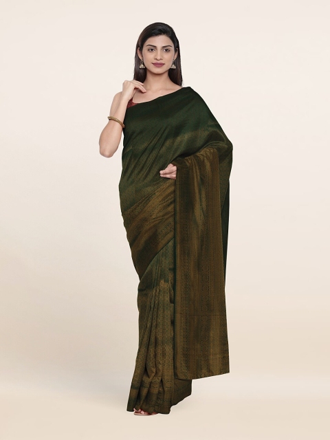 

Pothys Green & Gold-Toned Floral Art Silk Banarasi Saree