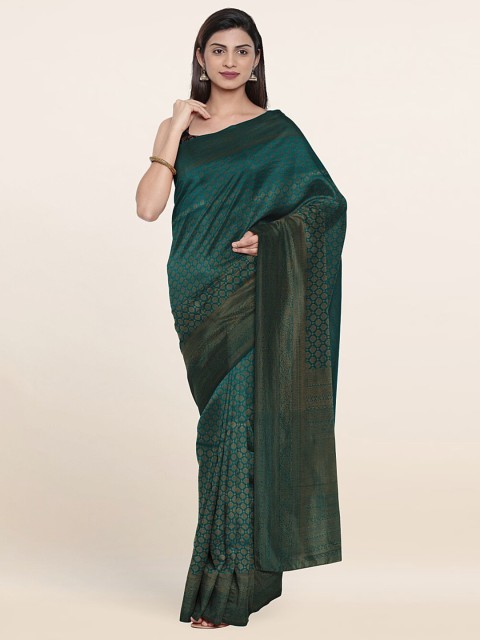 

Pothys Green & Gold-Toned Ethnic Motifs Art Silk Banarasi Saree