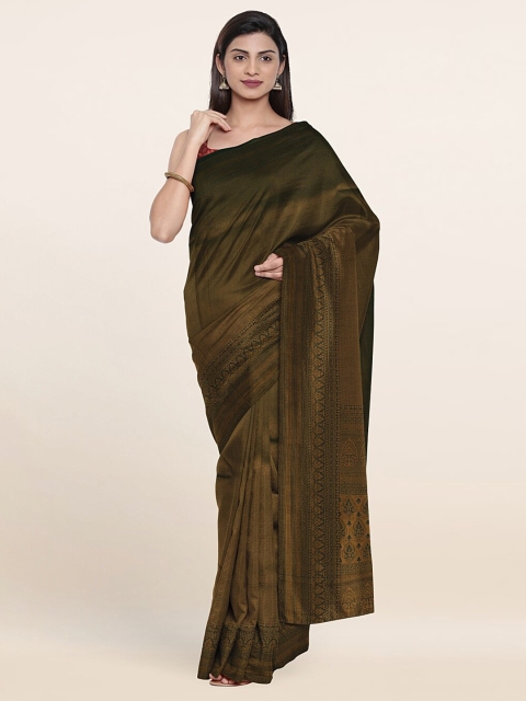 

Pothys Green & Gold-Toned Ethnic Motifs Art Silk Saree