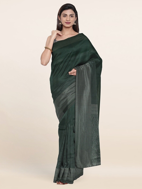 

Pothys Green & Silver-Toned Woven Design Art Silk Saree