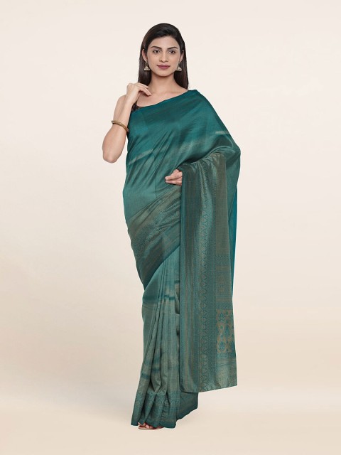 

Pothys Blue & Gold-Toned Ethnic Motifs Art Silk Banarasi Saree
