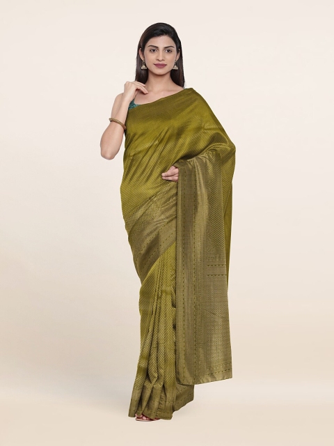 

Pothys Green & Silver-Toned Ethnic Motifs Art Silk Banarasi Saree