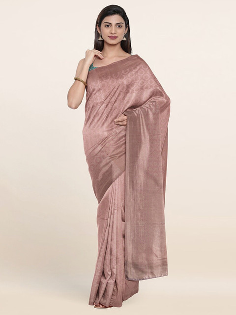

Pothys Pink & Silver-Toned Ethnic Motifs Zari Art Silk Saree