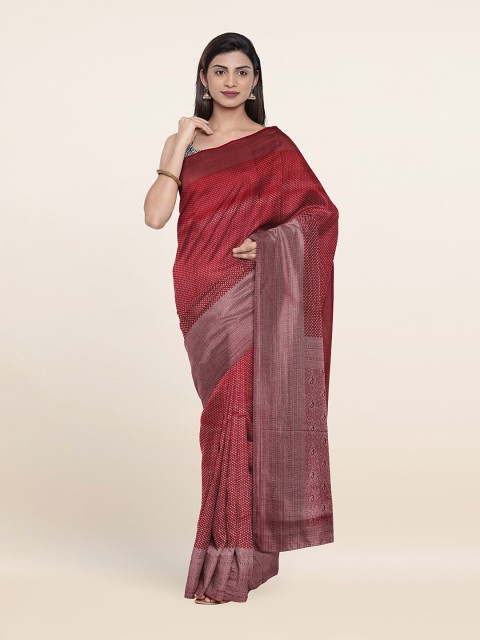 

Pothys Maroon & Gold-Toned Woven Design Art Silk Saree
