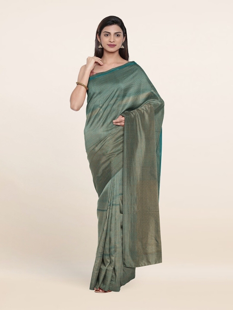 

Pothys Blue & Gold-Toned Ethnic Motifs Art Silk Banarasi Saree