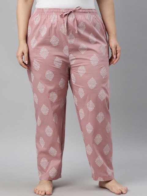 

Go Colors Women Pink & White Printed Cotton Relaxed-Fit Lounge Pants
