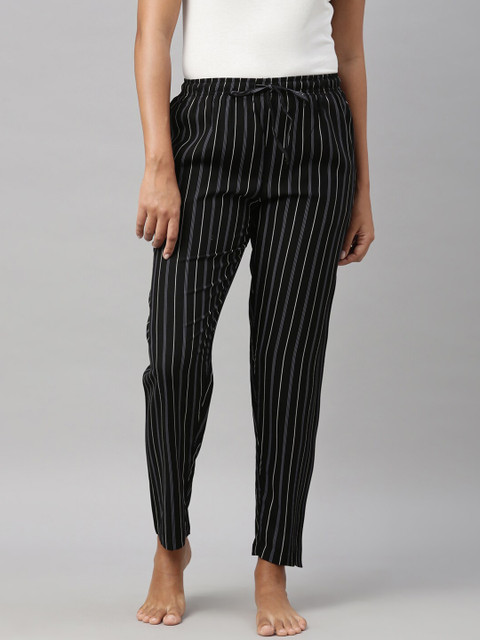 

Go Colors Women Black & White Striped Relaxed-Fit Lounge Pants