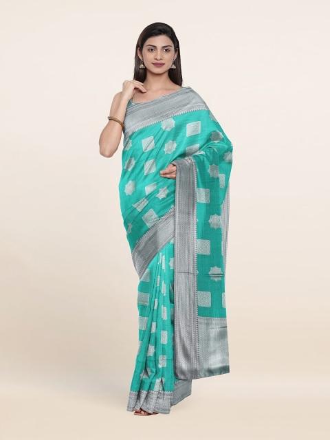 

Pothys Sea Green & Silver-Toned Woven Design Art Silk Saree